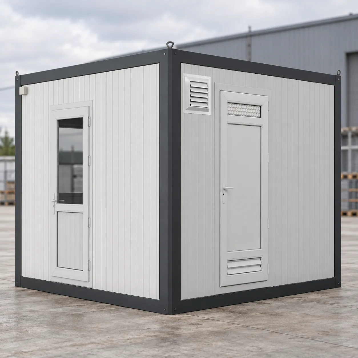 Insulated panel cabin with window and anthracite door