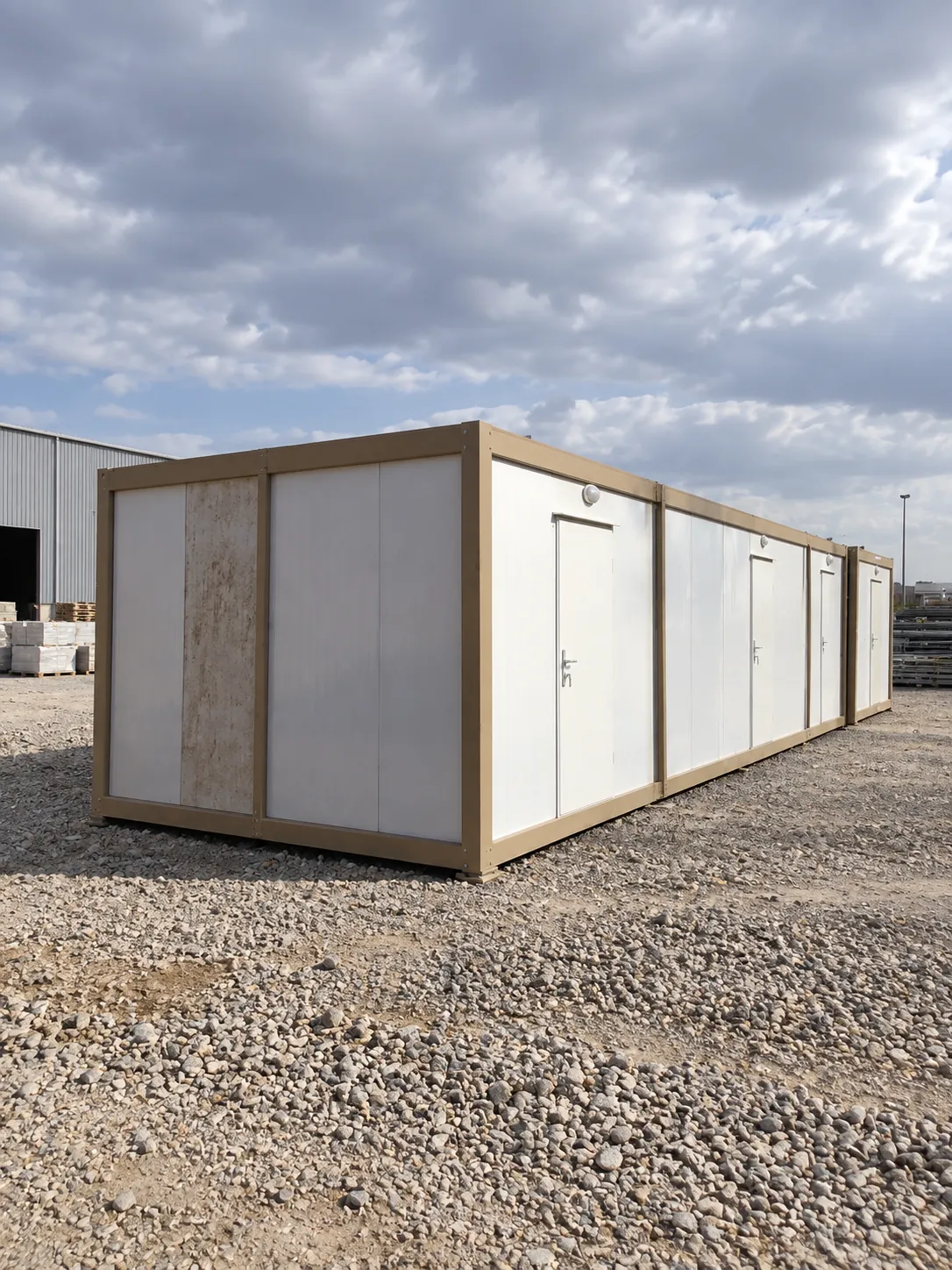 Portable cabin accommodation block on a gravel site